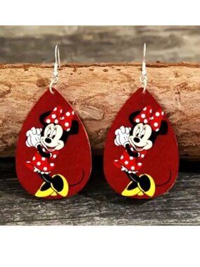 Earrings Minnie Mouse Wood Mickey Dangle Trendy Disney Vacation Parks Stylish